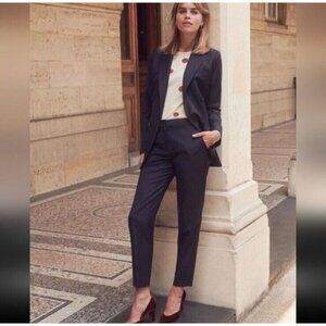 Sezane Gustav Straight Leg Ankle Trousers Size 4 BLEU Marine 36